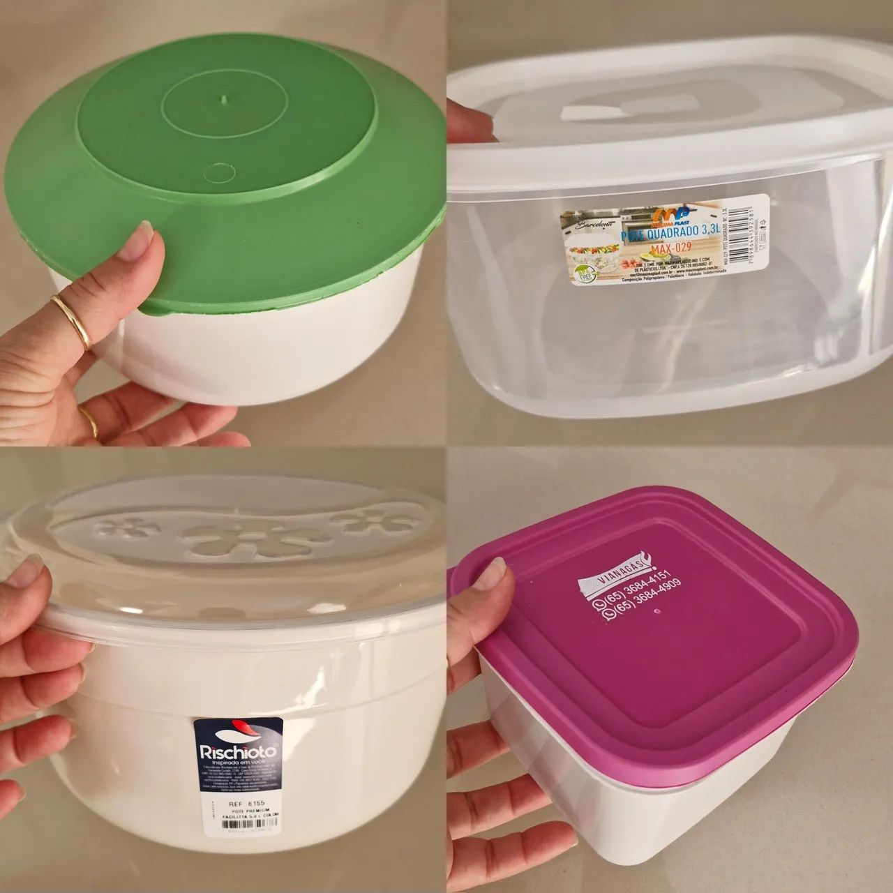 12 potes de plástico 