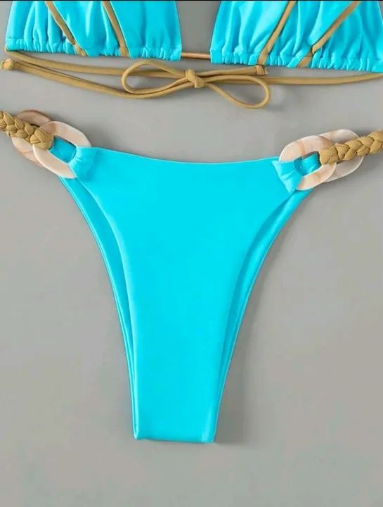 Biquíni azul com detalhes em dourado - Foto 5