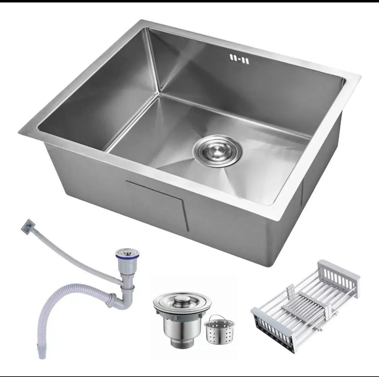 Square brushed stainless steel Cuba gourmet sink, 50x40 cm, with accessories.