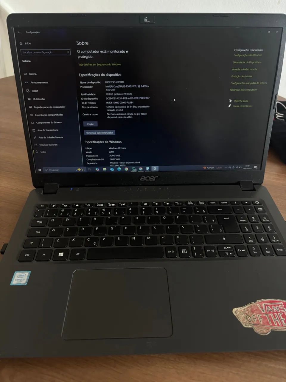 Notebook Acer i5 12GB RAM 256GB SSD