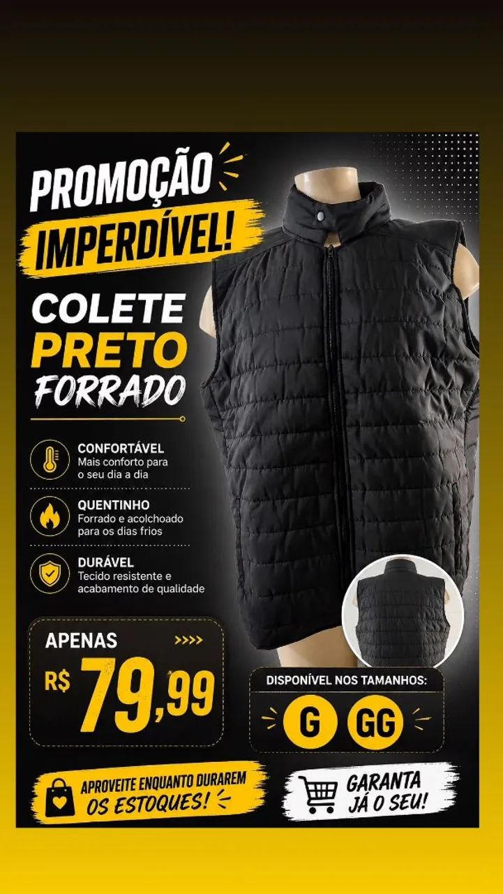 Colete reforçado preto G e GG