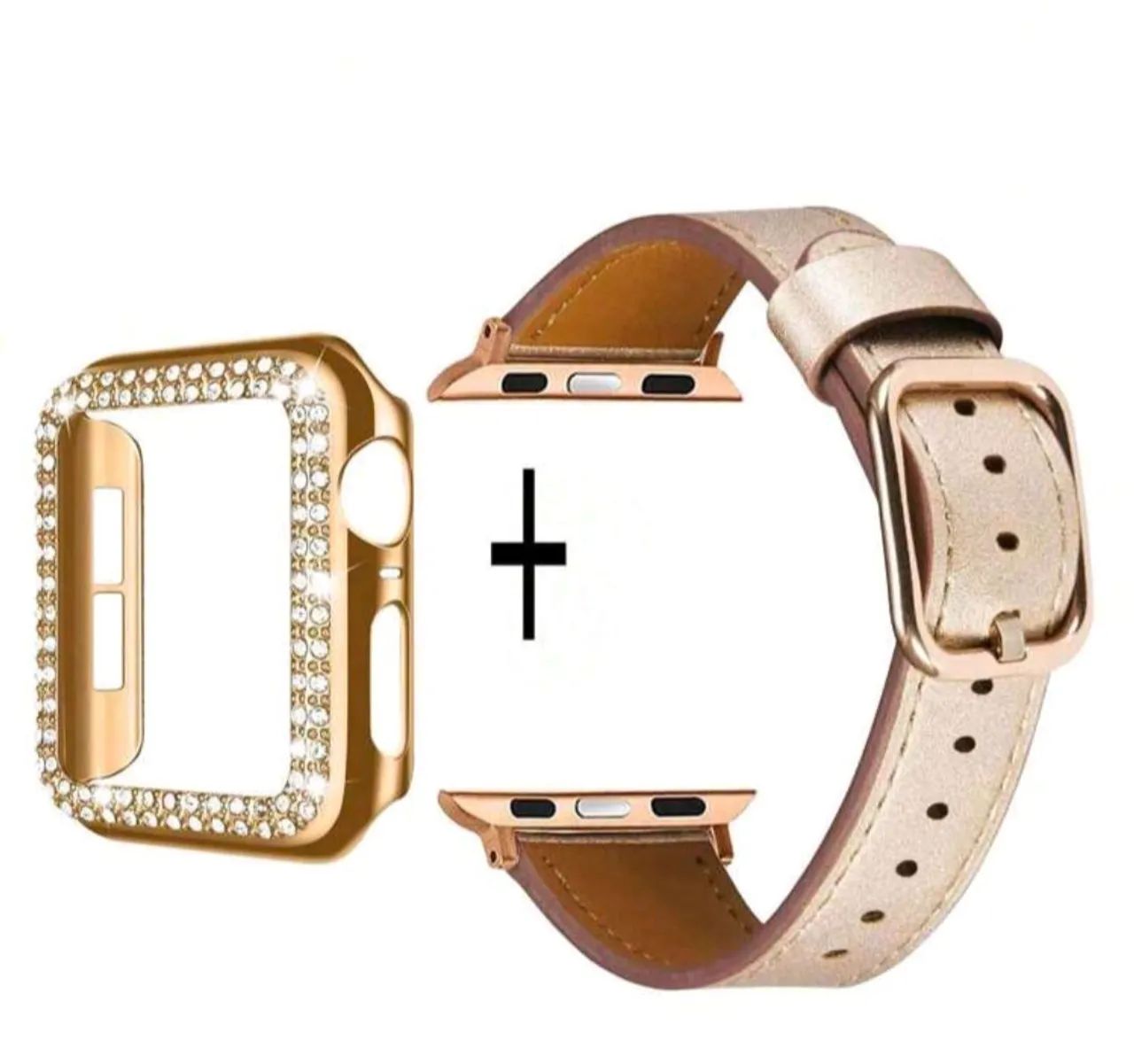 Pulseira e capa protetora smartwatch champanhe com strass Tam. 40mm