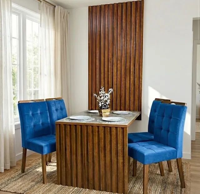 Conjunto de Jantar Siena 4 Lugares com Painel Ripado