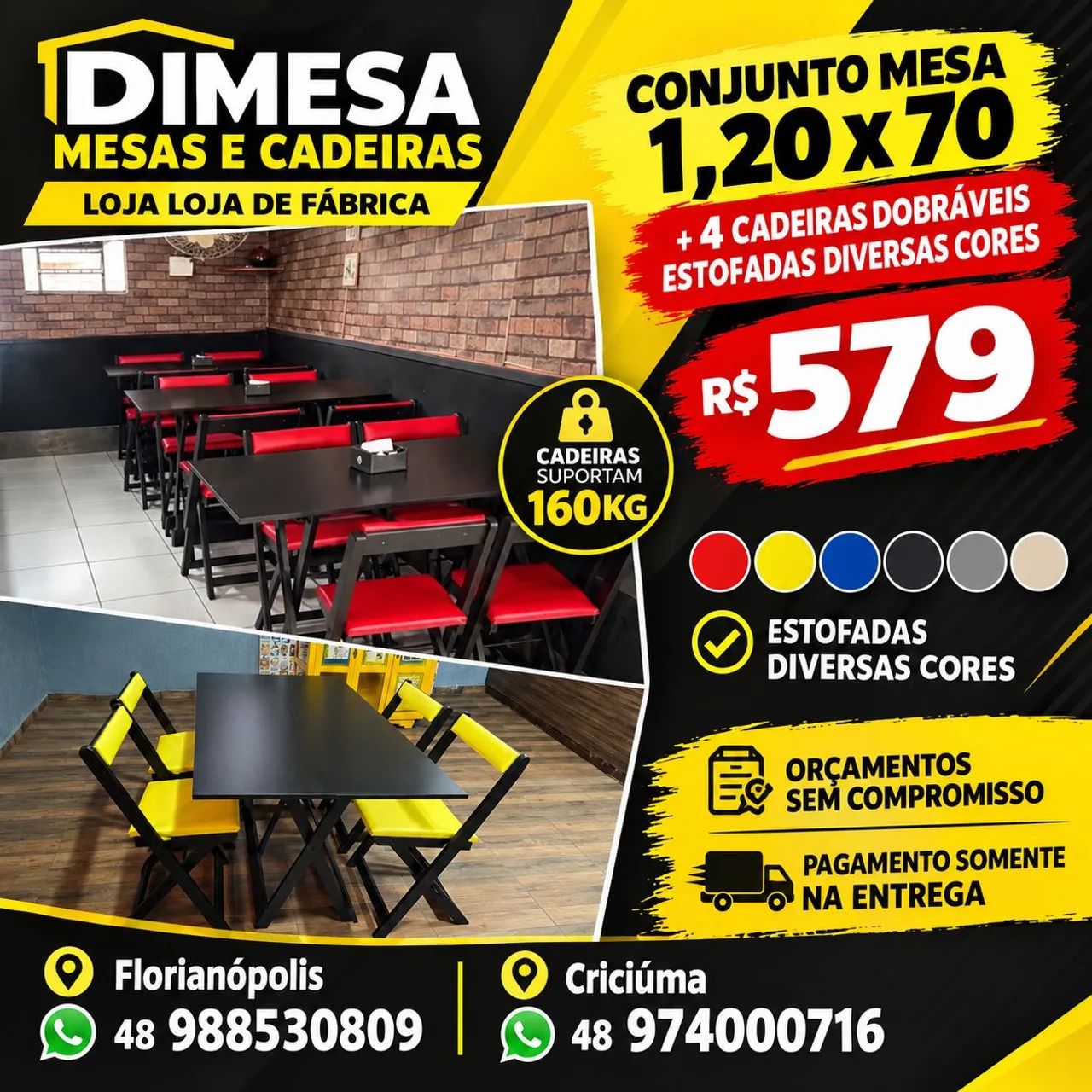 Jogo estofado 1,20x70 com 4 cadeiras