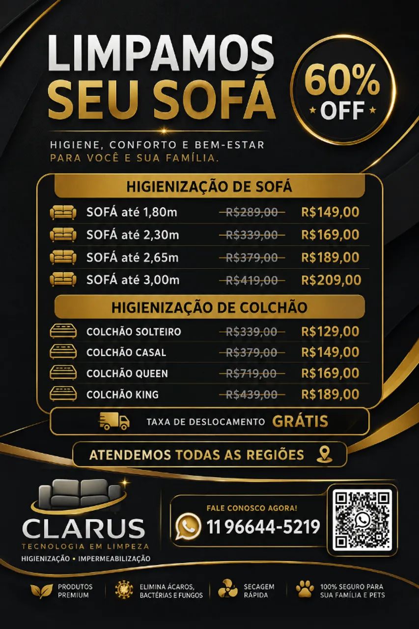 Limpeza de sofás, tapetes e colchões 
