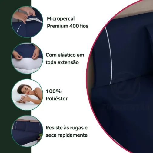 Jogo De Cama Casal Padrão 3 Peças Fronha Ponto Palito C/ Elástico 400 Fios Toque Acetinado - Foto 2