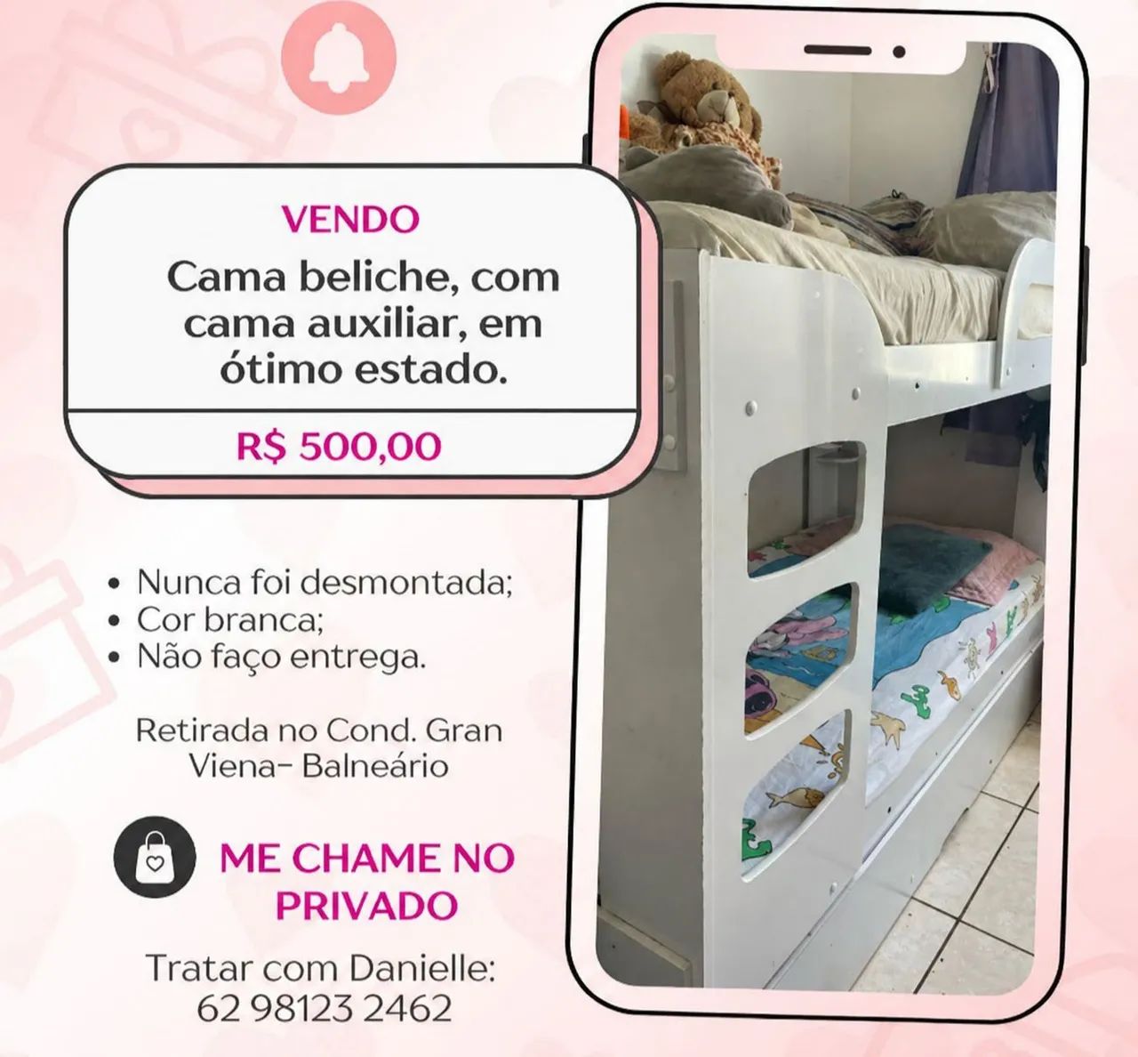 Cama beliche com cama auxiliar, ótimo estado.
