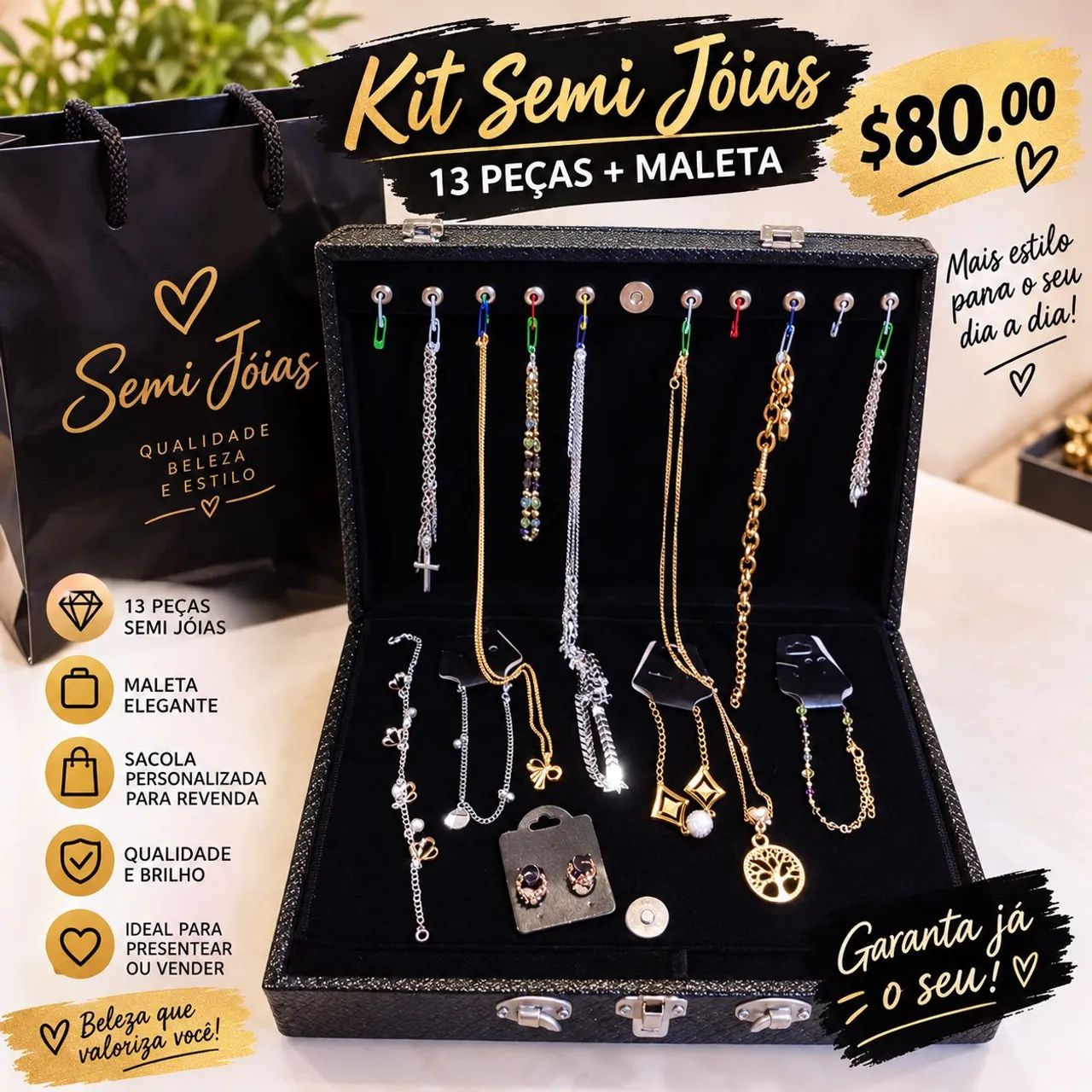 Kit semi jóias com maleta