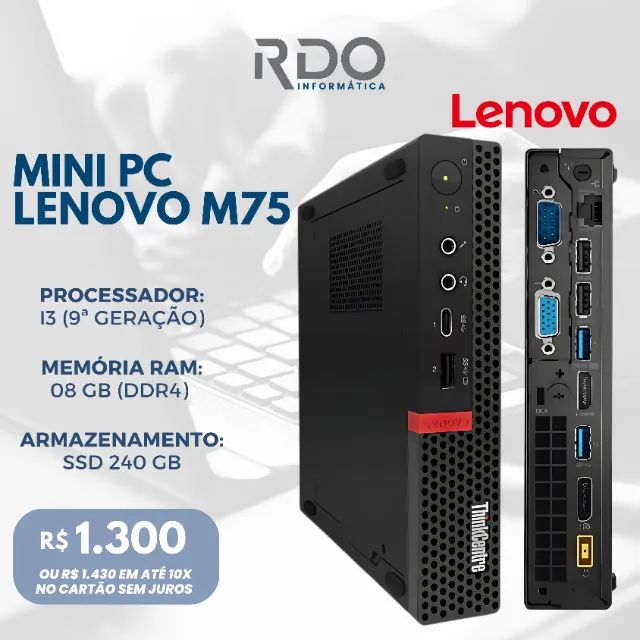 Mini PC Lenovo ThinkCentre M75 i3 9ª Geração 8GB RAM 240GB SSD - PC ideal para trabalhar!