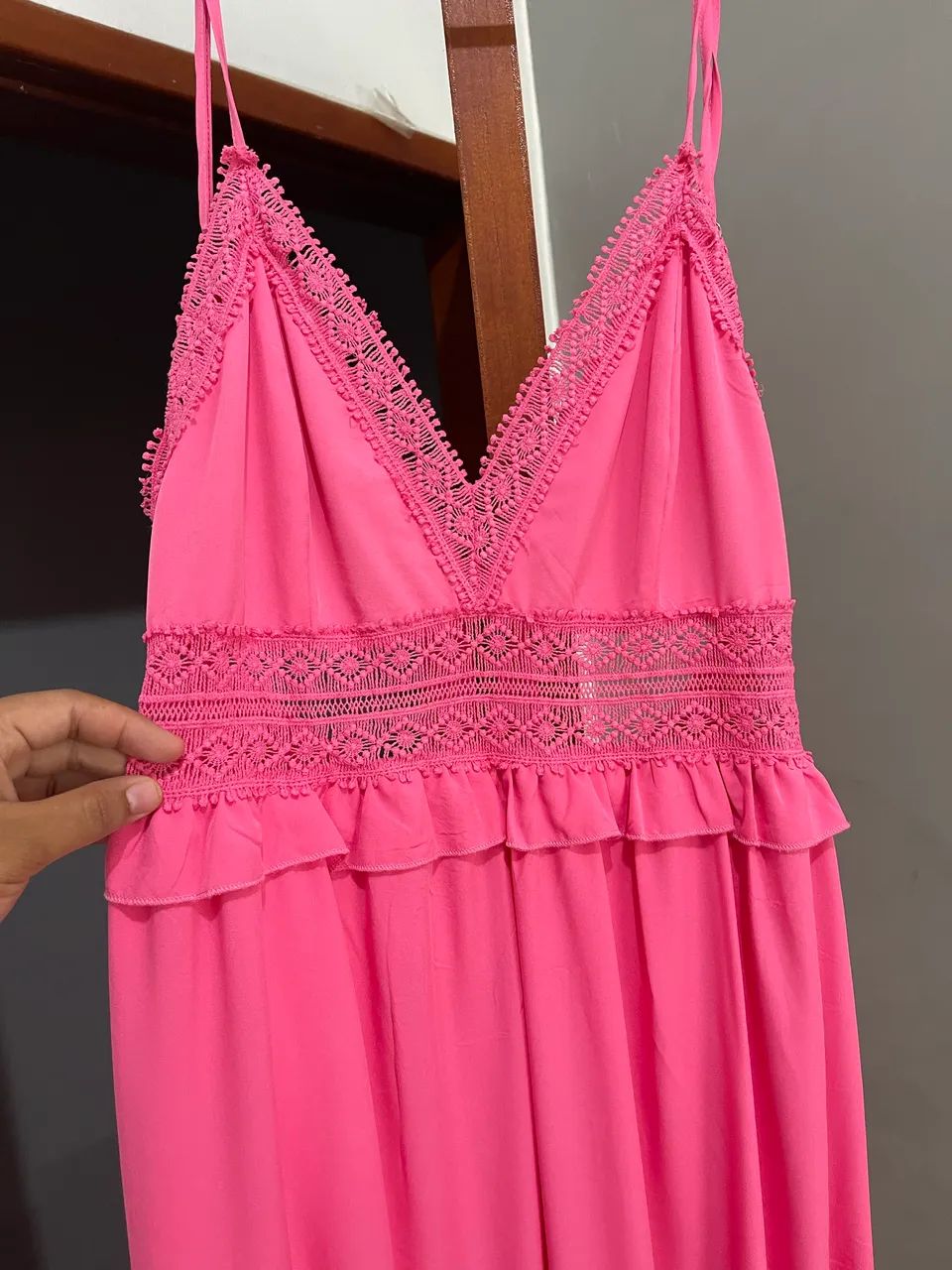 Vestido longo rosa com renda - Foto 4