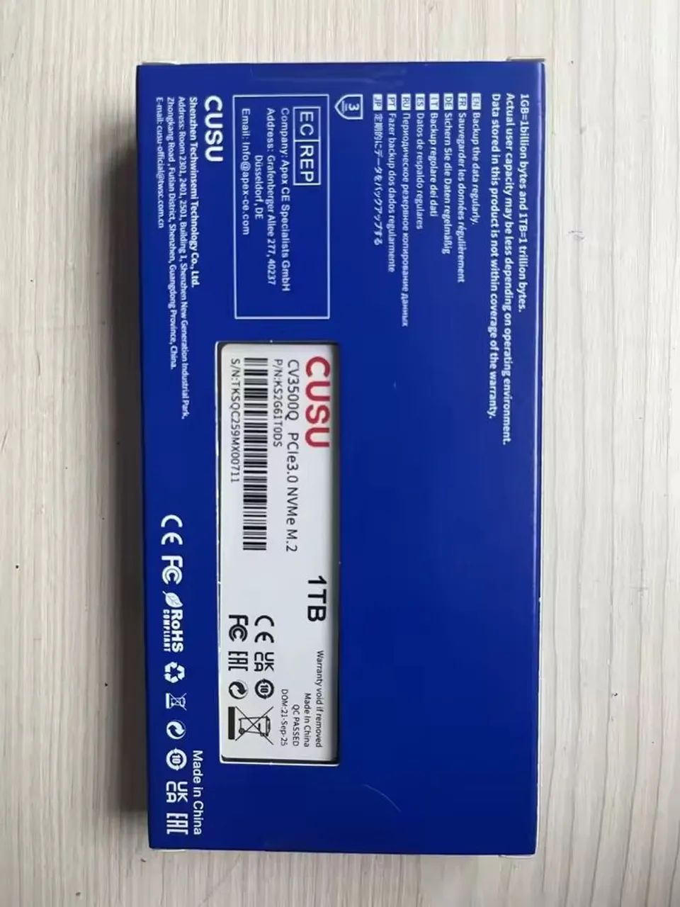SSD CUSU CV3500Q 1TB NVMe PCIe 3.0 x4 M.2 2280 NOVO