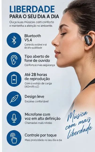 Fone Bluetooth Hrebos AuraClip EB-214 Open Ear 5.4 com Microfone - Foto 2