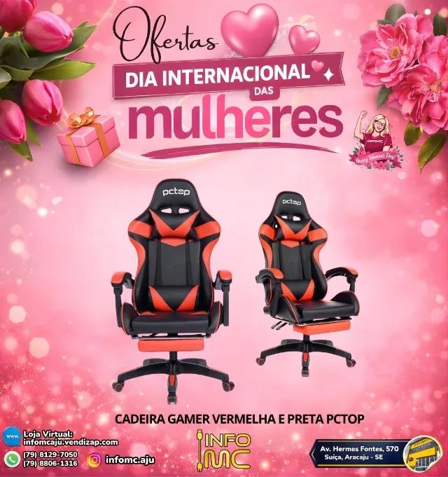 Cadeira gamer vermelha e preta pctop