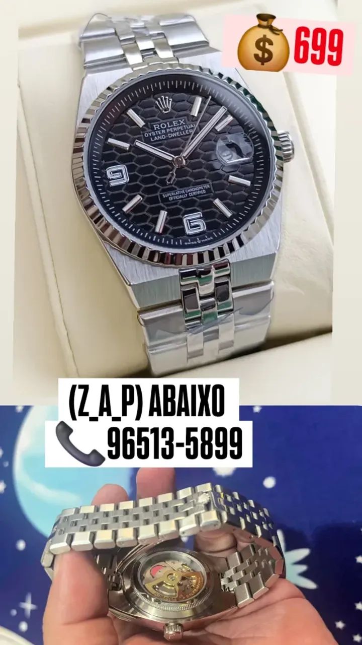 Relógio ROLEX AUTOMÁTICO LAND DWELLER PRATA FUNDO PRETO
