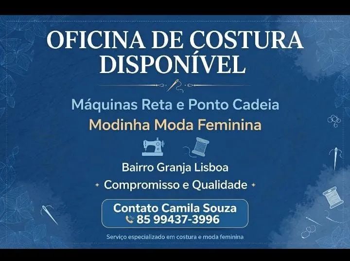 Oficina de custura disponível 