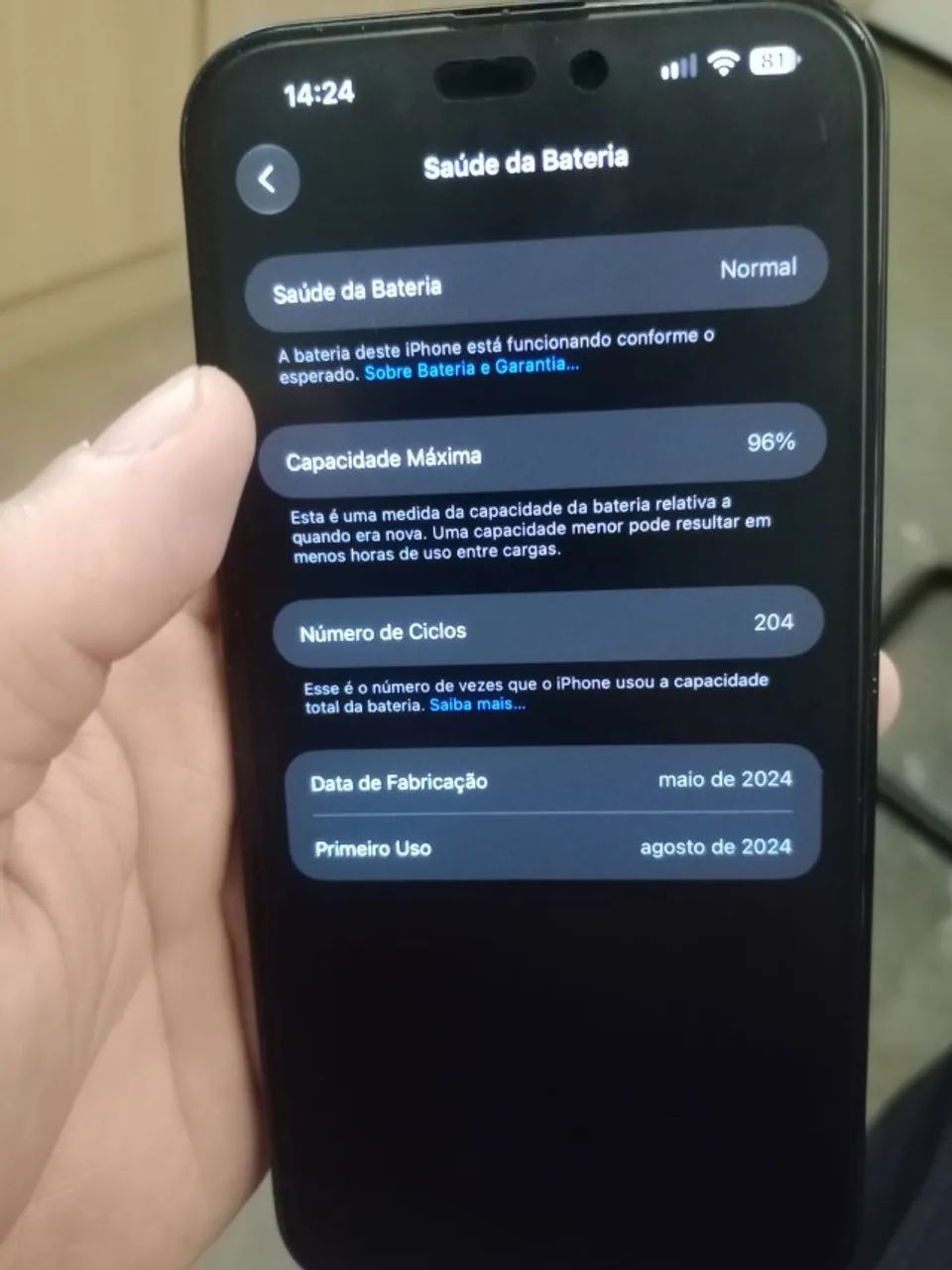 iPhone 15 Plus 96% de Bateria
