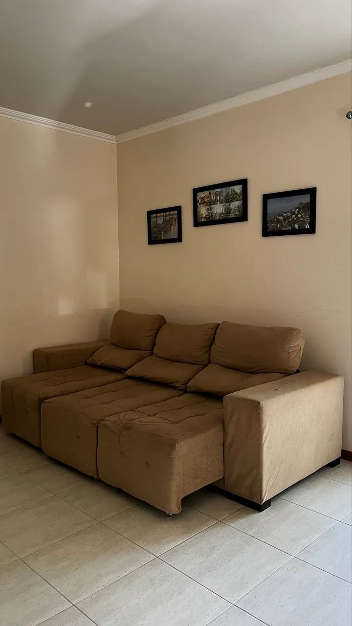 Sofá Retrátil 3 Lugares Bege