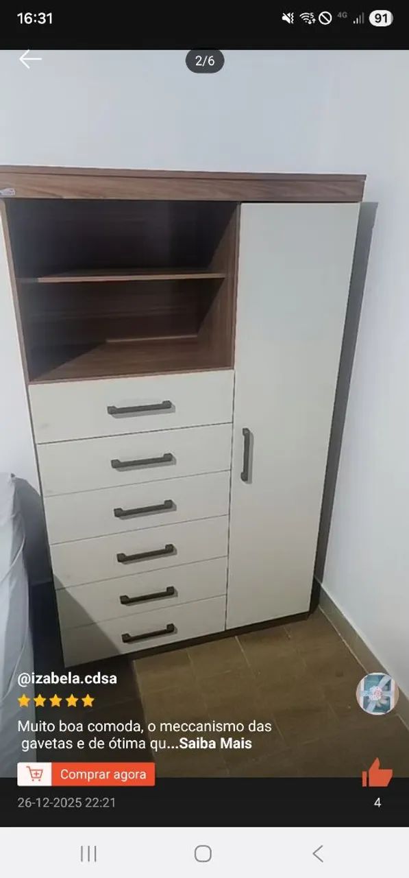 Cômoda de quarto Marabá 6 gavetas 1 porta e prateleiras  - Foto 6