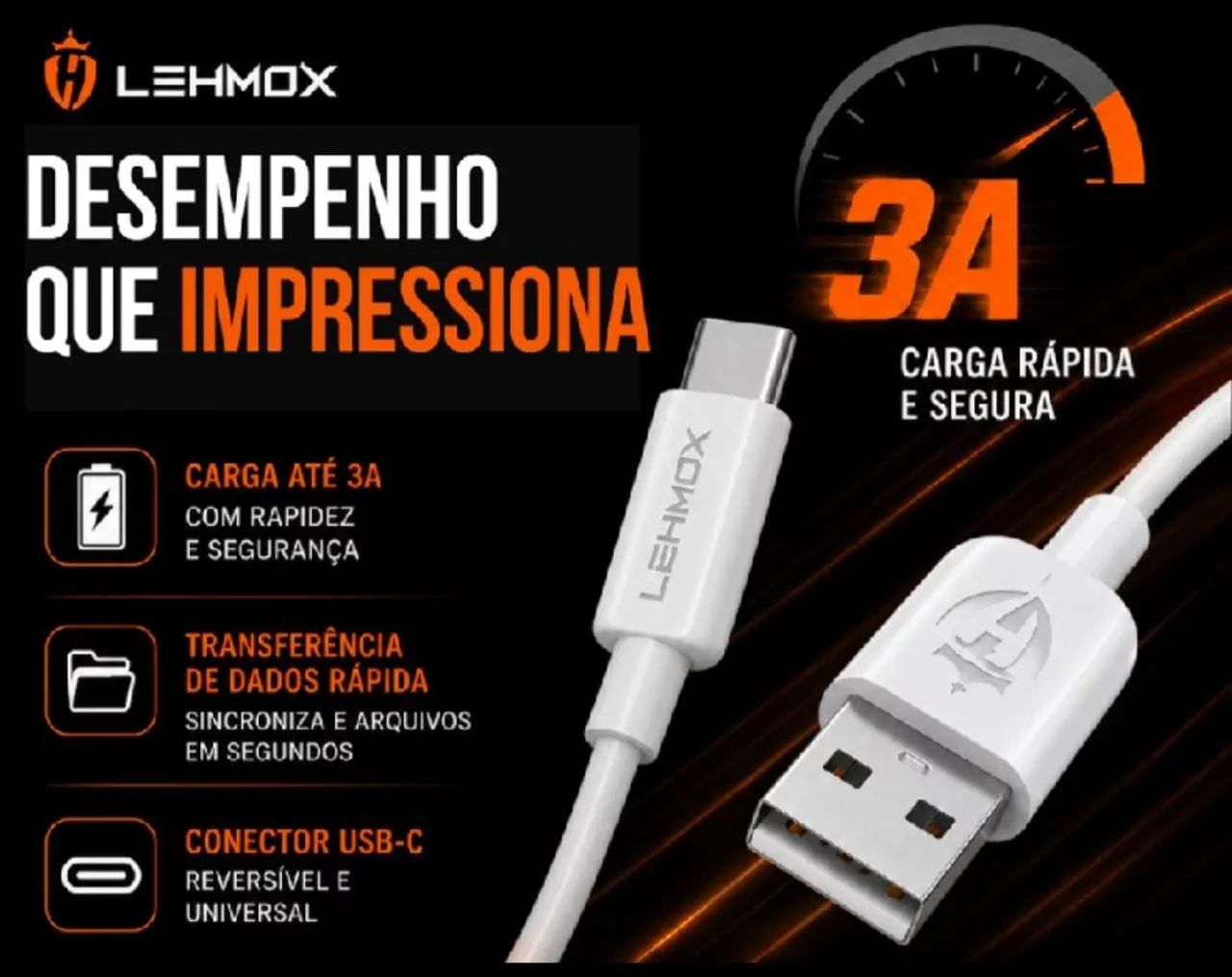 Cabo USB Tipo C Lehmox 1 Metro para Celular - Foto 2