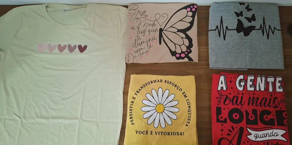 Kit 5 T-Shirts Femininas Estampadas Tamanho G1
