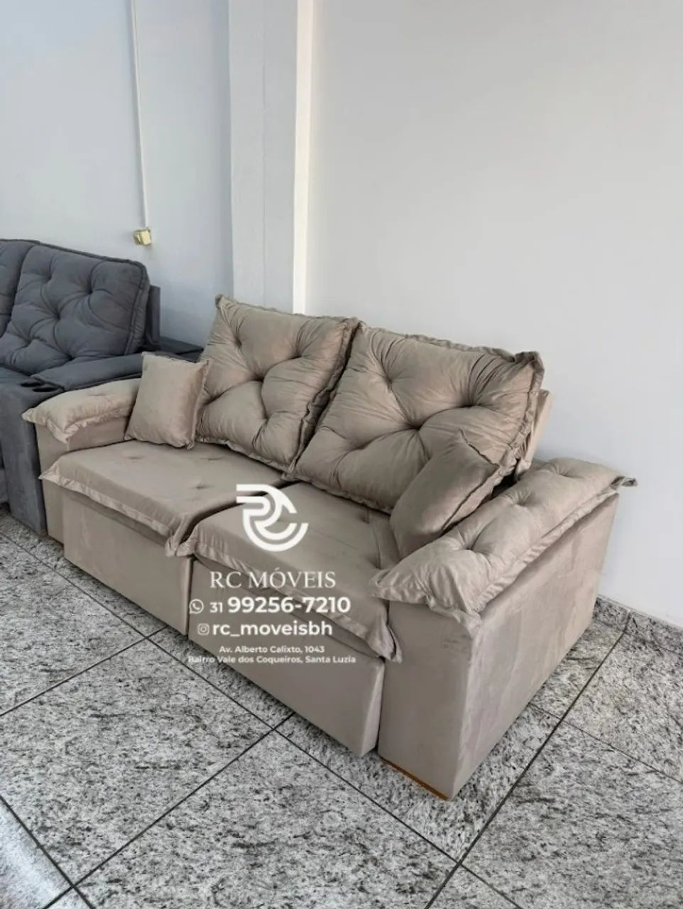 Sofá Retrátil e Reclinável 2m pillow 16cm  - tecido tecido veludo | Parcelamos - Foto 2