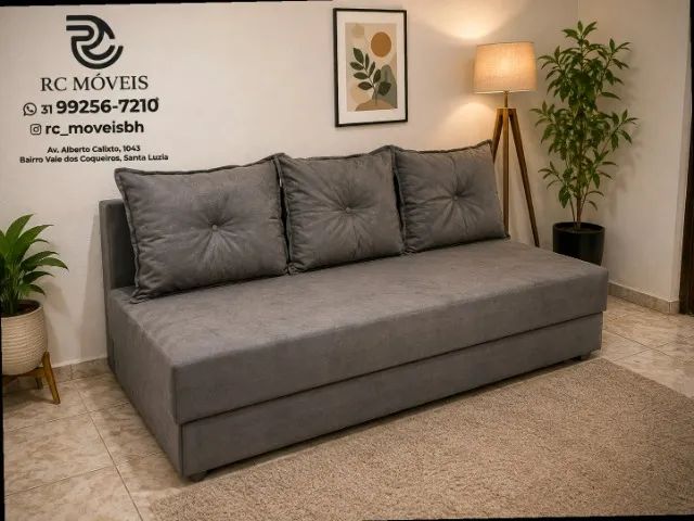 Sofá Cama Bicama 1,70m Suede D33 Compacto e Funcional