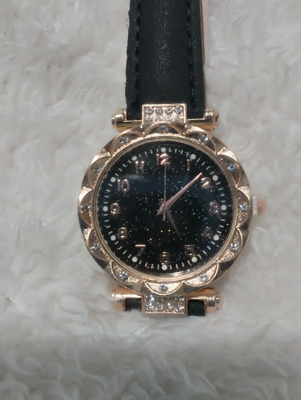 Relógio feminino sofisticado preto/diamante 