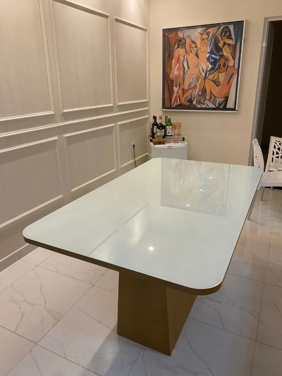 Mesa de Jantar Retangular Luxo 100%Mdf com vidro Laqueado 