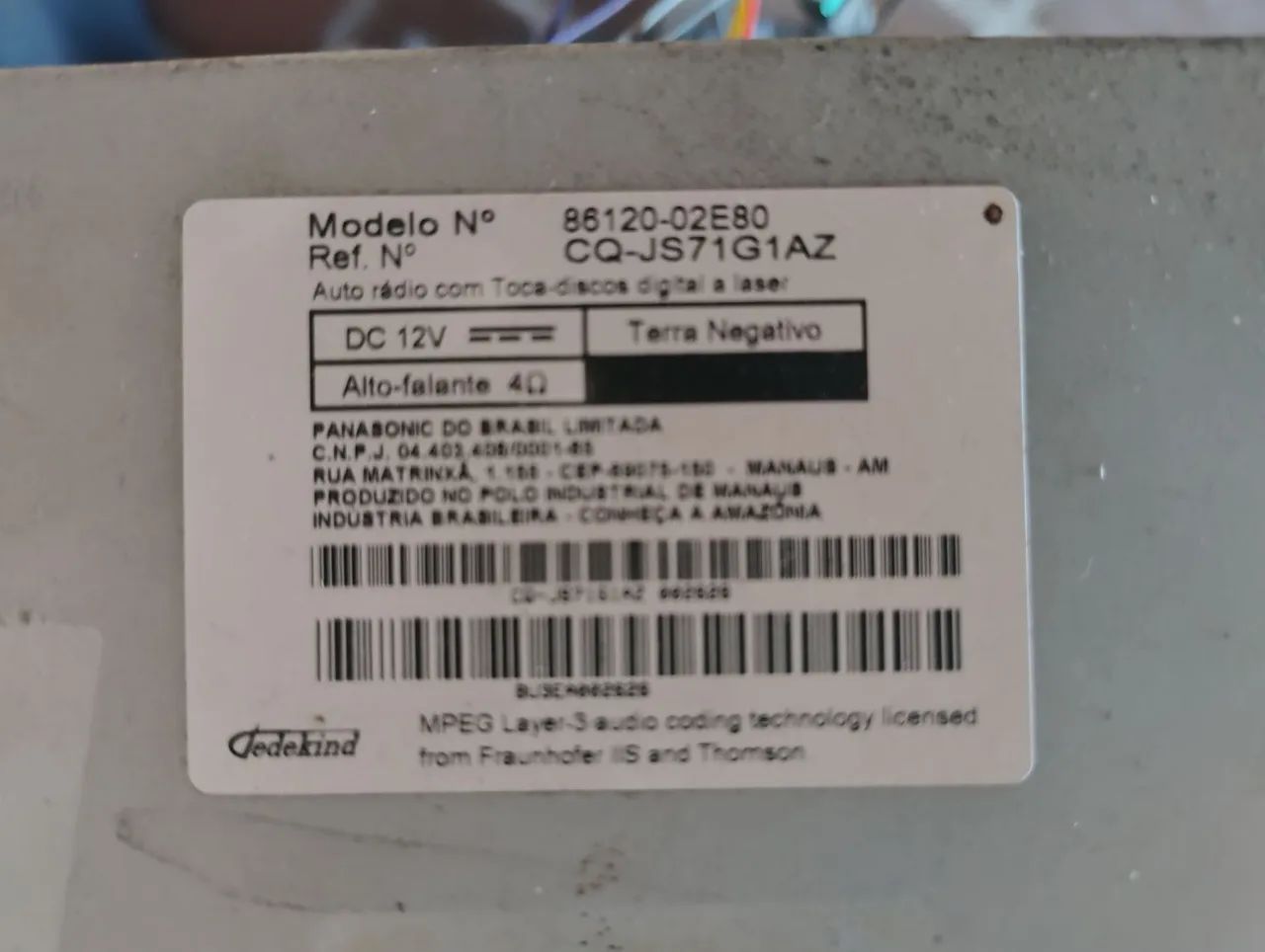 Rádio Original Toyota Corolla / Hilux - Panasonic (Código 86120
