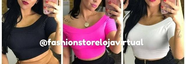 Cropped decote canoa preto, branco e rosa Pink tam único com bojo