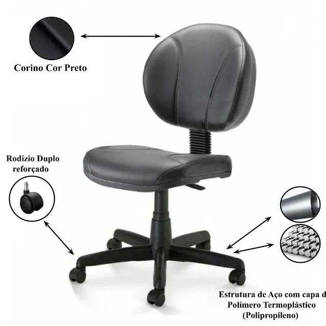 Cadeira Executiva PLUS Costurada Sem Braços Corino Preto Conforto Ergonômico 32979 - Foto 6