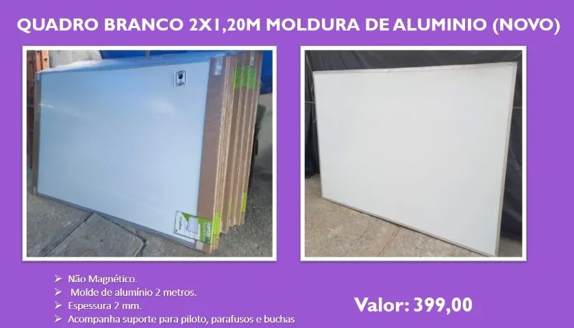 QUADRO BRANCO 2X1,20M MOLDURA DE ALUMINIO (NOVO)