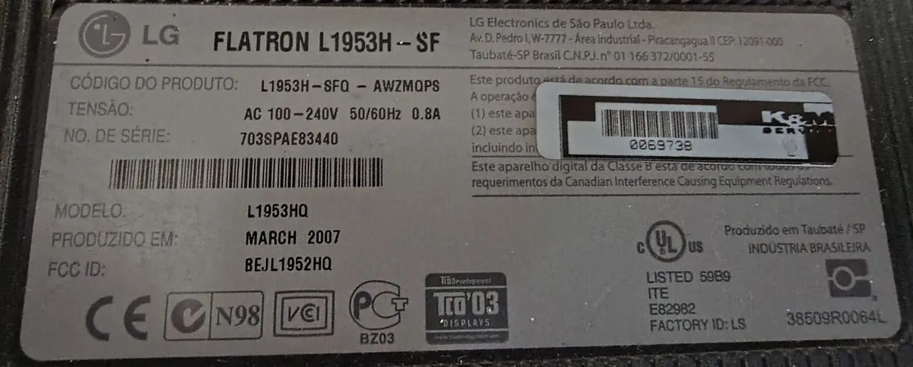 Placa Mãe do Monitor LG Flatron L1953H - 19 polegadas