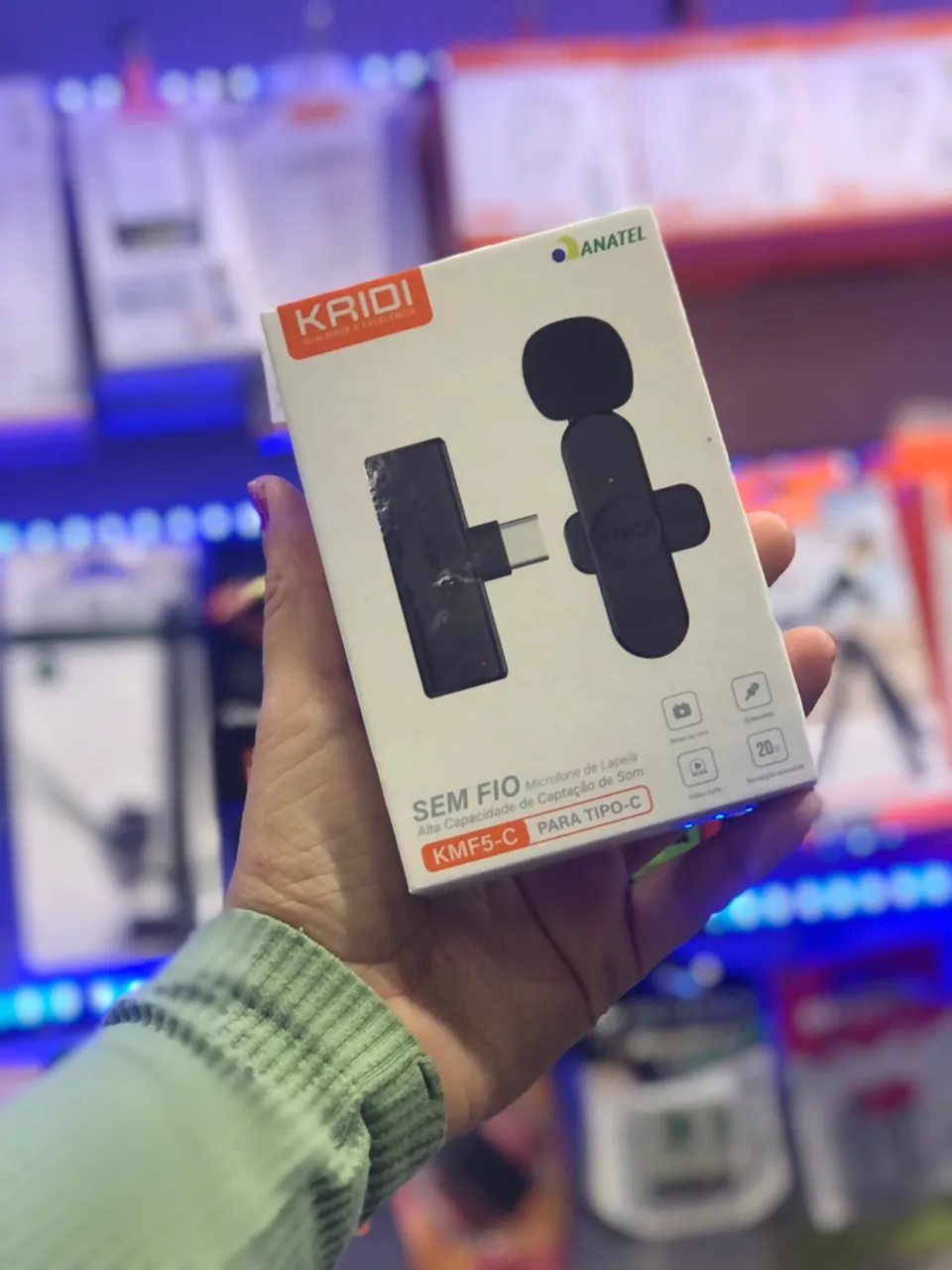 Microfone de Lapela Sem Fio Tipo-C KRIDI KMF5-C
