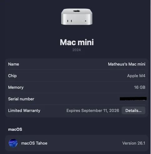 Mac mini M4 16GB RAM 256GB SSD - Computadores e Desktops - Ouro