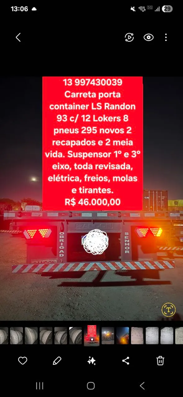 Vendo Carreta porta container randon LS 93 c/ 12 lokers 8 pneus 295 novos