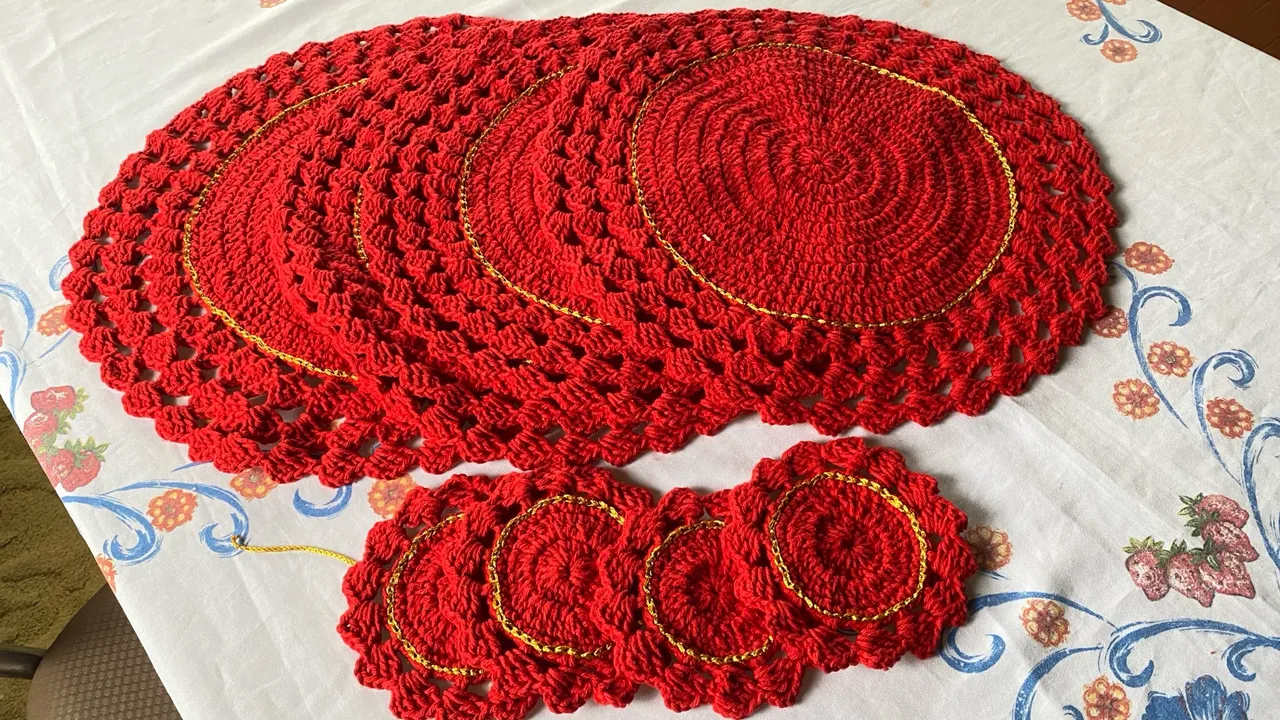 Jogo Americano de Crochê Vermelho