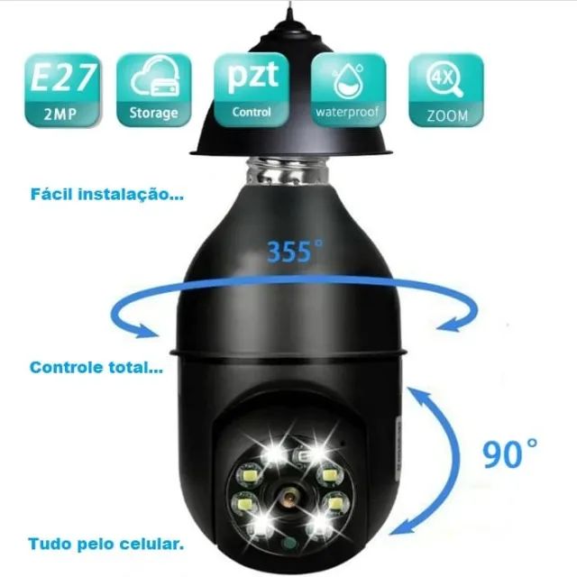 Câmera Bulbo Ip Wi-fi 360 Graus Black