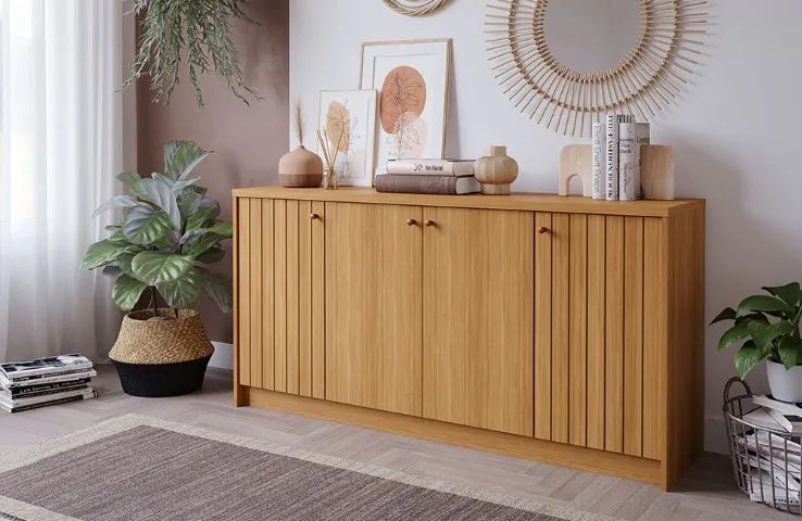 Buffet MDF Lia com Portas Detalhe Ripado