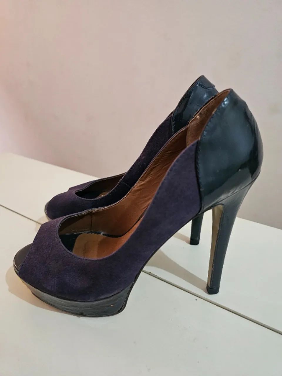 Sapato Peep Toe - 34 - Azul Marinho 