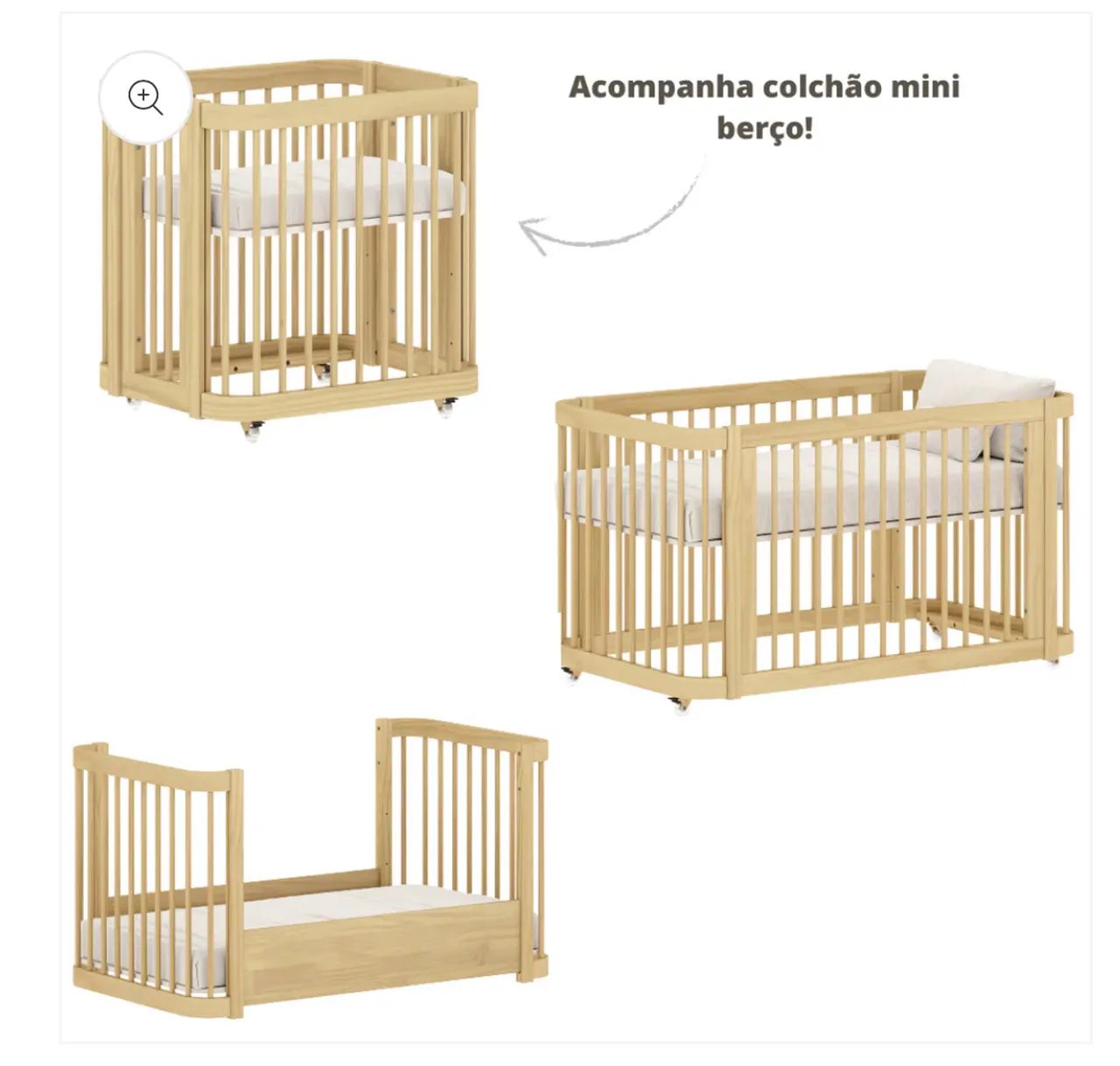 Berço evolutivo de madeira 3 em 1 Quater
