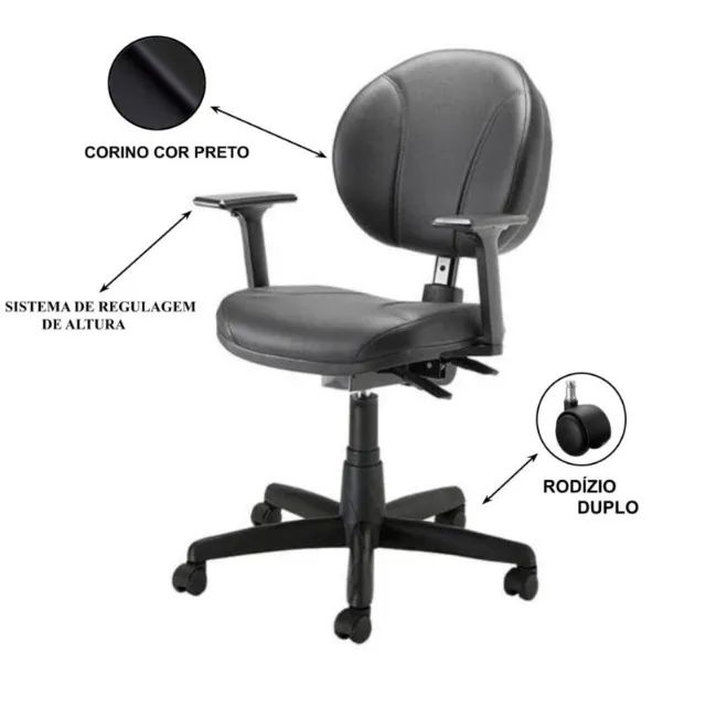 Cadeira Executiva Back System Operativa Braços Reguláveis Corino Preto Modelo 32987 - Foto 2