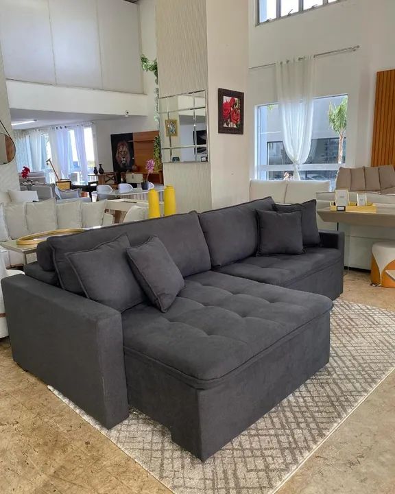 Sofá retrátil de canto cinza64310504121986120