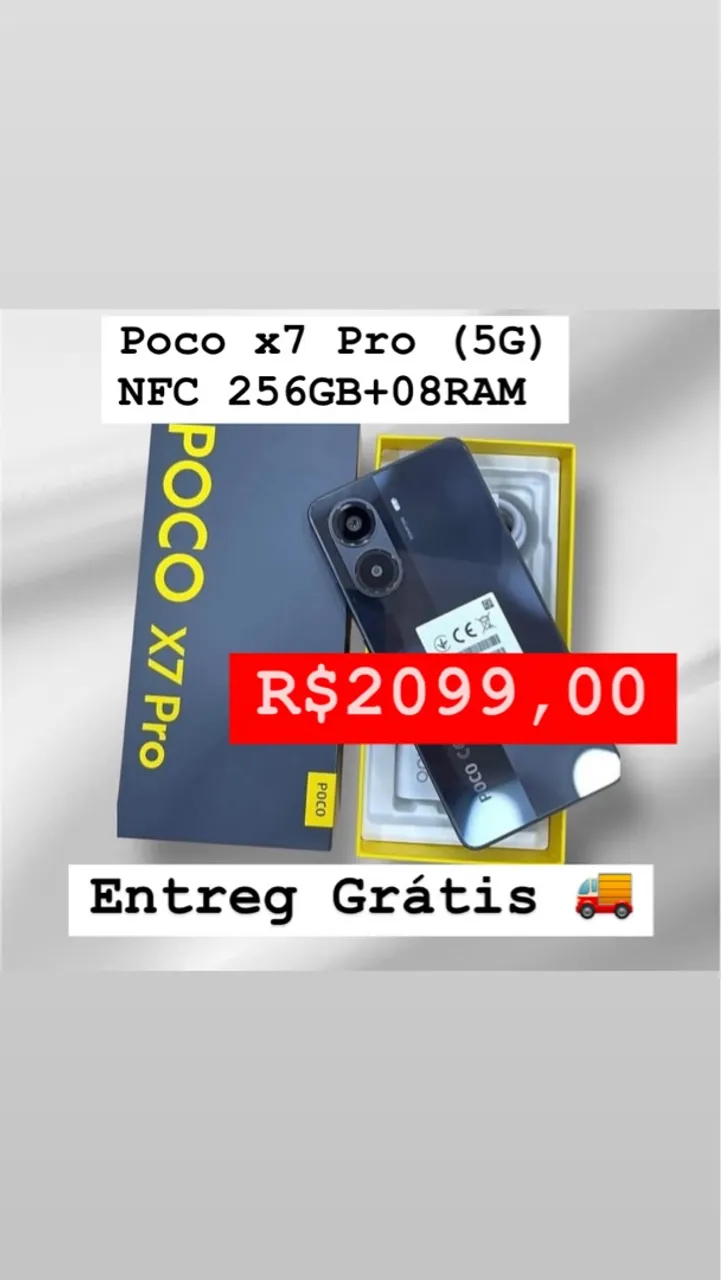 Celular Poco x7 Pro (5G)NFC 256GB+08GB RAM Lacrado Entregamos Preto