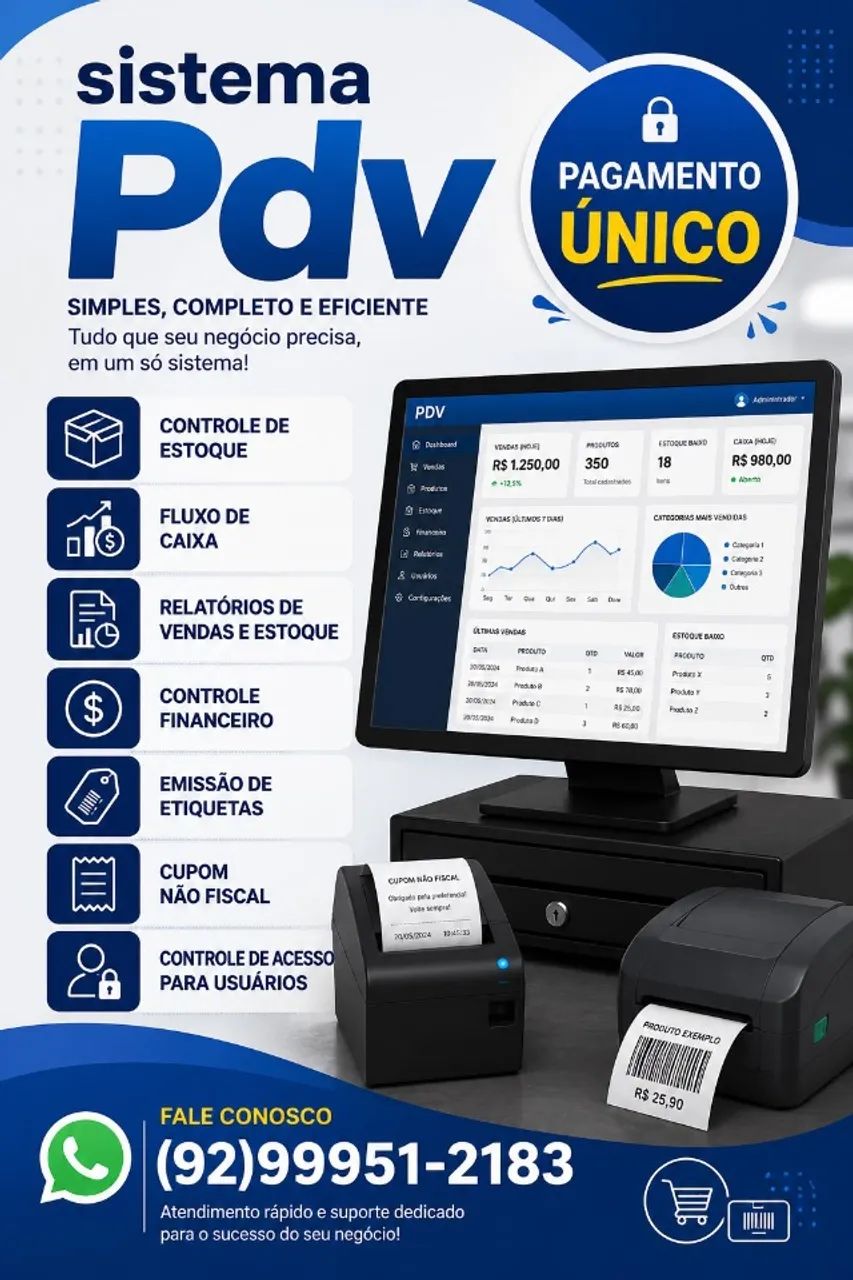 vendo kit loja computador, impressora, leitor de cod barras e sistema pdv