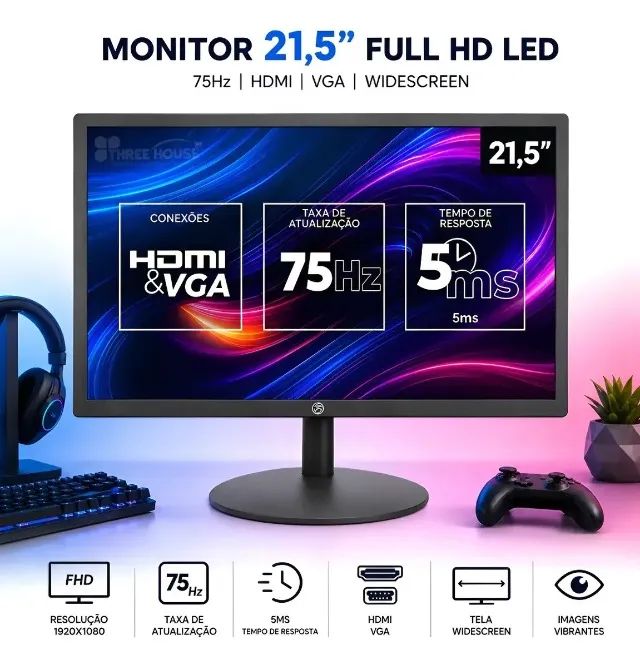 Monitor Led 22 BPC Full HD Preto 75Hz  - Foto 5
