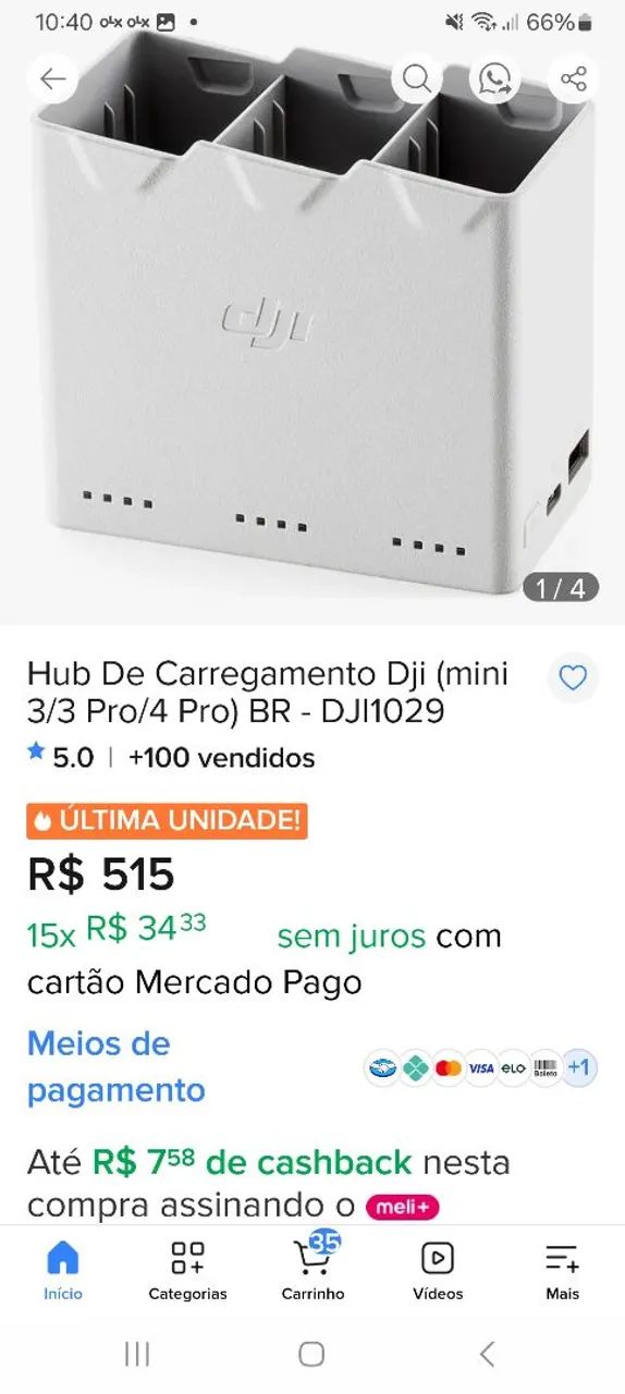 Hub carregador baterias drone dji original mini 3, mini 3 pro e mini 4 pro  - Foto 5
