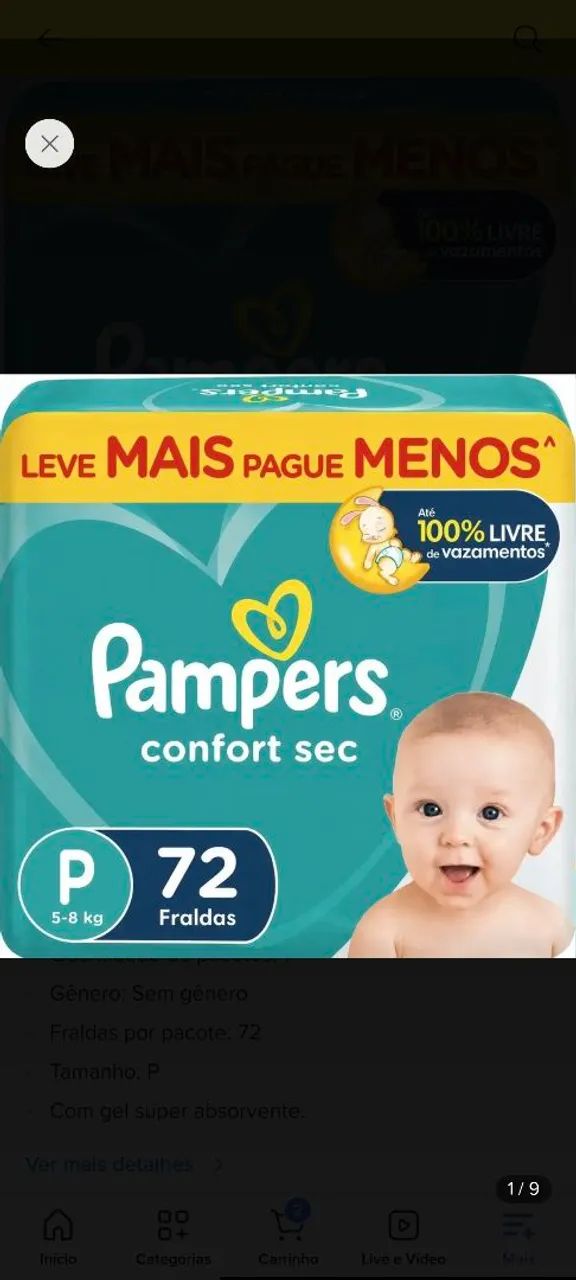Pampers Confort Sec P 72 Unidades