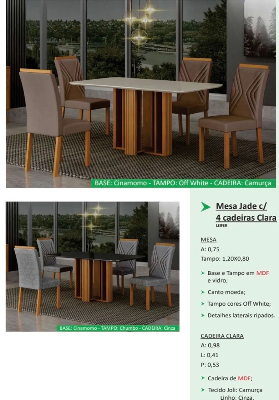 Mesa Jade com 4 cadeiras - Promoção 
