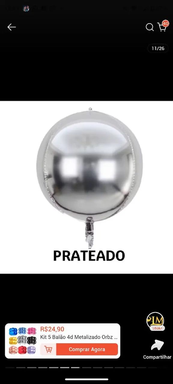 balões/bola prata metalizado 4d 10 unidades 10' polegadas  - Foto 2